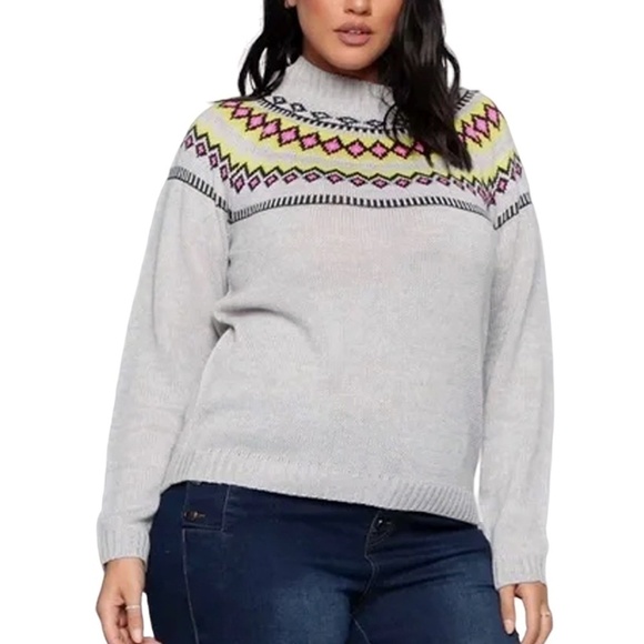 Fashion Nova Sweater Icelandic Inspired Champagne Showers Pullover Fair Isle - Picture 5 of 12